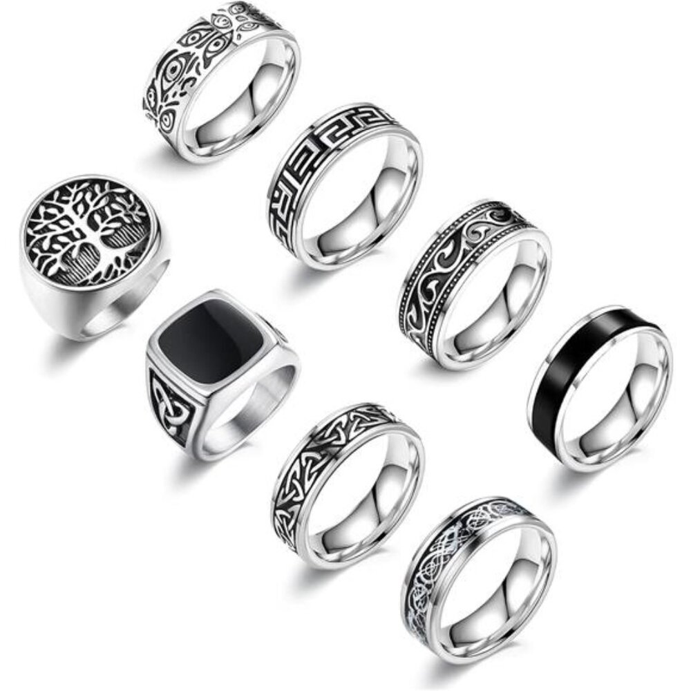 12Pcs Rings for Men Stainless Steel Band Rings Square Signet Rings Pinky Trendy